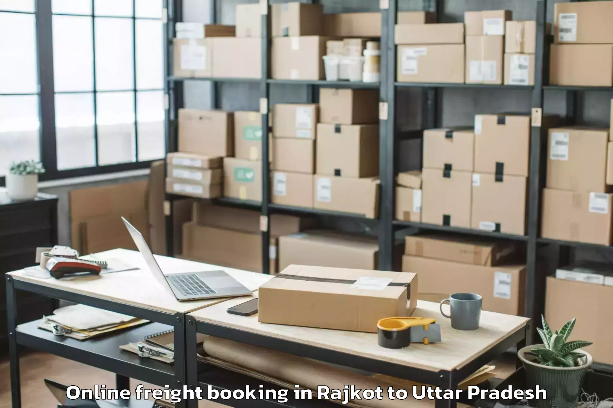 Professional Rajkot to Khadda Online Freight Booking